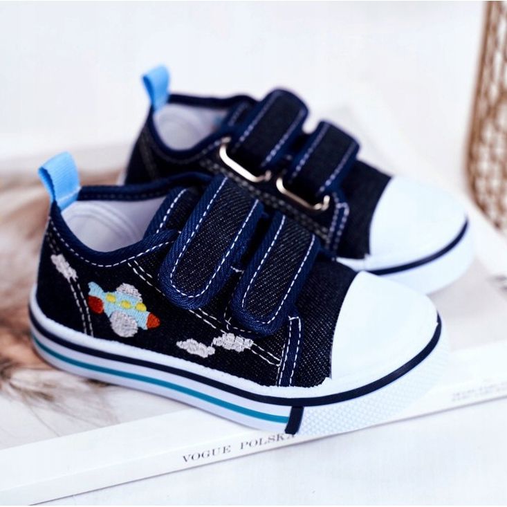 PL1 Navy Blue Nimalo Lasten lenkkarit tarranauhalla tummansininen 2