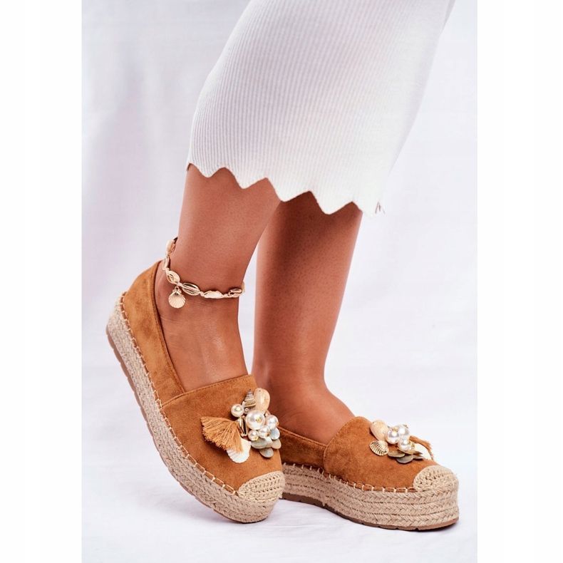 PS1 Naisten espadrillit Camel Denverin pellava -alustalla ruskea 1