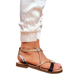 S.Barski Naisten sandaalit Flat Black ja Gold Barski Samim musta keltainen 2