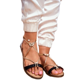 S.Barski Naisten sandaalit Flat Black ja Gold Barski Samim musta keltainen 1