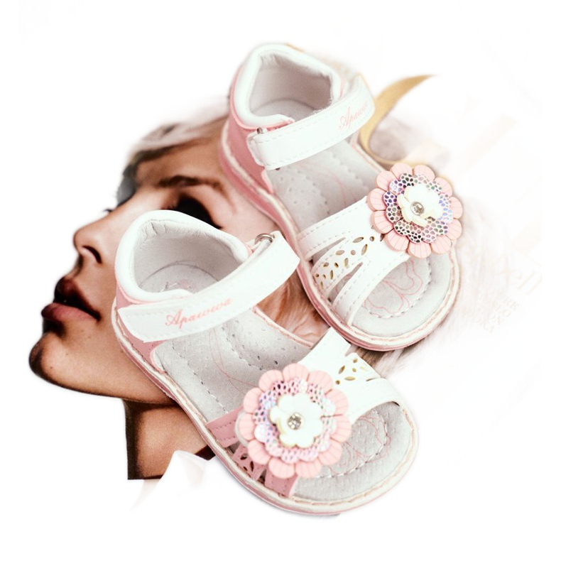 Apawwa Lasten sandaalit Velcro Flower Pink Minolla valkoinen vaaleanpunainen 1