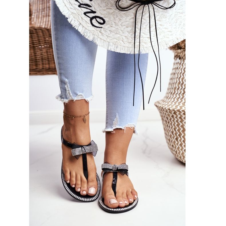 LU BOO Naisten kumitossut Musta Varvassandaalit Tekojalokivi Lou 2