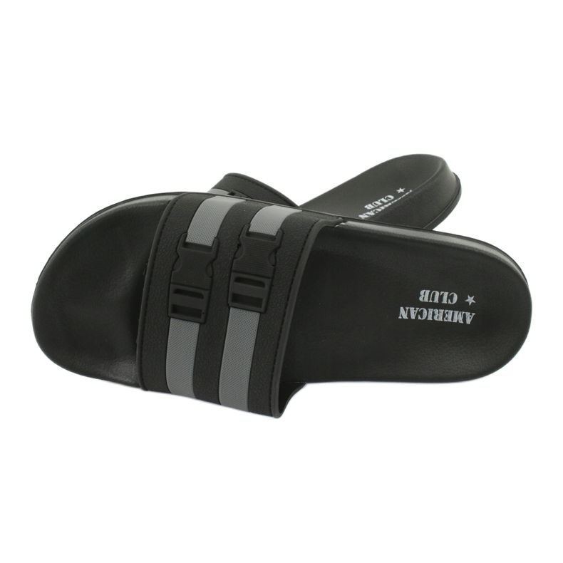 American Club Amerikkalaiset NH15 miesten kaksiraitaiset uima-altaan tohvelit musta harmaa 3