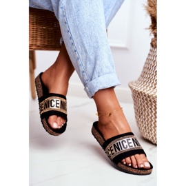 EVE Naisten mustat tohvelit korkissa BeNice Gold -tekojalokivet keltainen 2