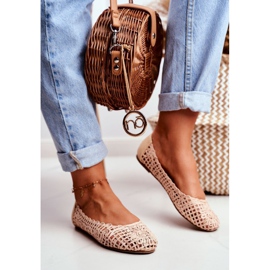 Lu Boo Naisten beige harjakattoiset ballerinat punottuina 1