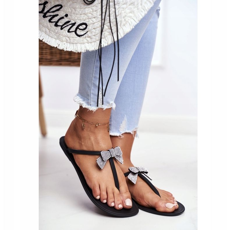 LU BOO Naisten kumiset tohvelit, mustat varvastossut rusetteja Georgia 2