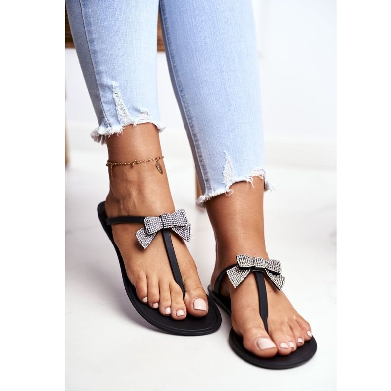 LU BOO Naisten kumiset tohvelit, mustat varvastossut rusetteja Georgia 1