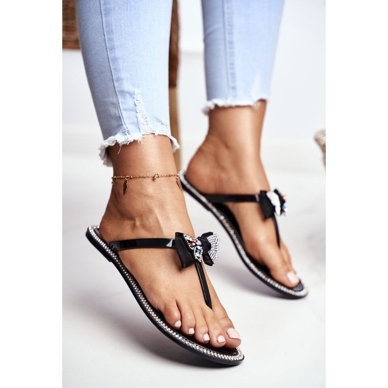 LU BOO Naisten kumitossut Mustat varvastossut Lissy Strassit 1