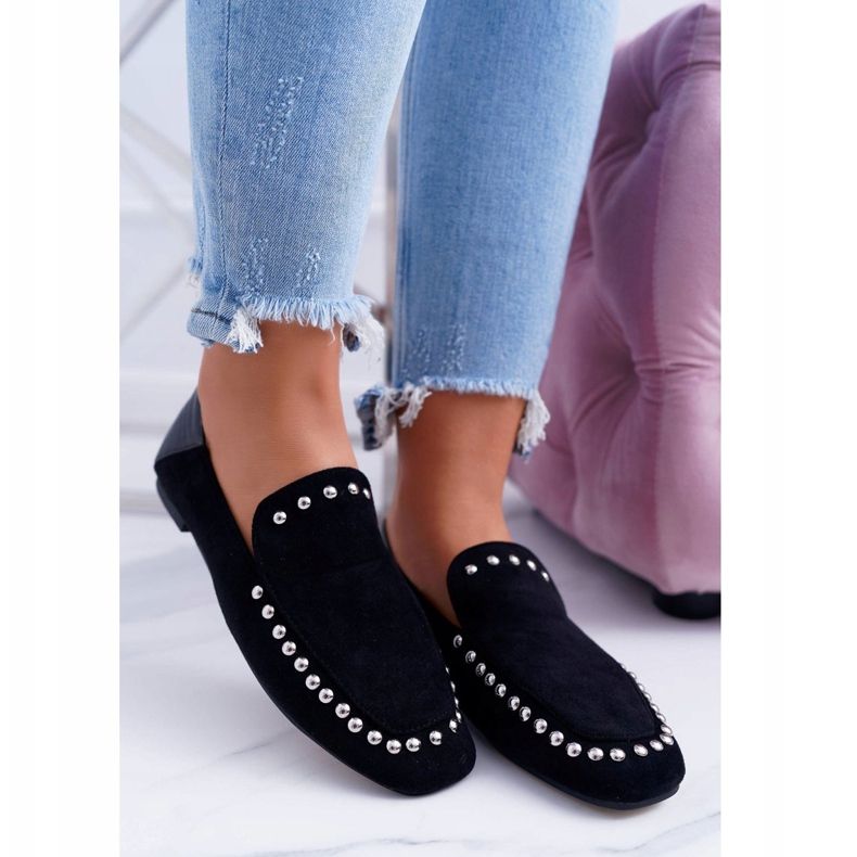 Lu Boo Naisten Black Lords Ballerinat Planta -tekojalokivillä musta 1