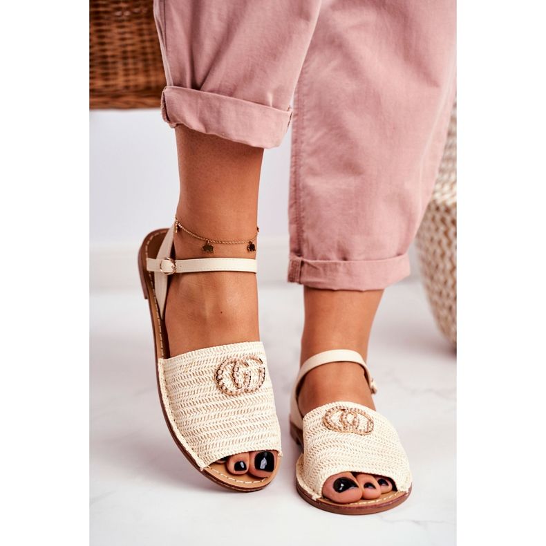 Beige naisten litteät sandaalit Lu Boo punottu Felicia 2