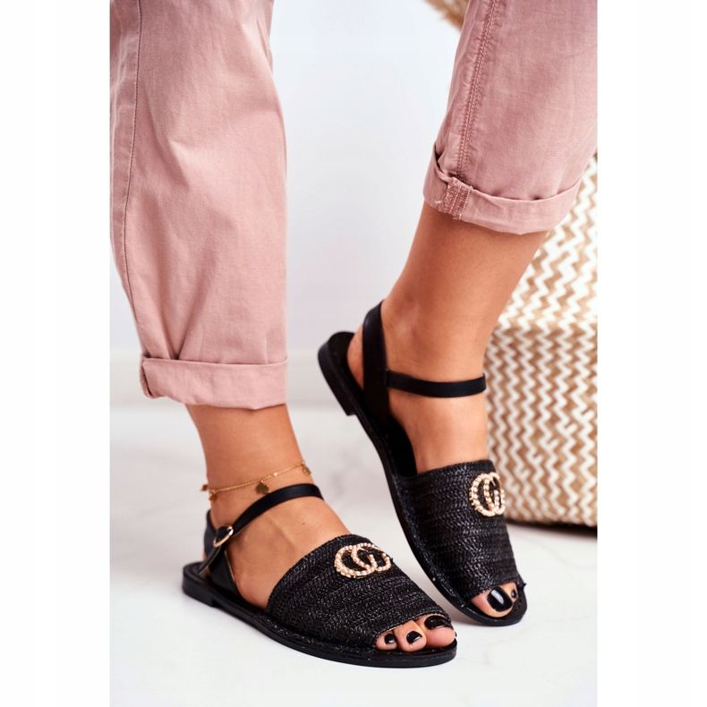 Mustat naisten litteät sandaalit Lu Boo punottu Felicia 2