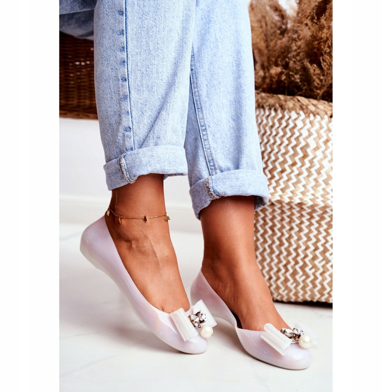 LU BOO Kumi ballerinat Valkoinen Meliski Bows Pearl Millie 2
