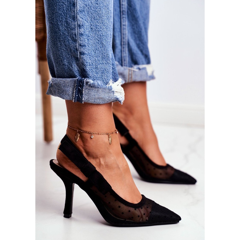 LU BOO Naisten korkokengät Lolita mesh musta 1