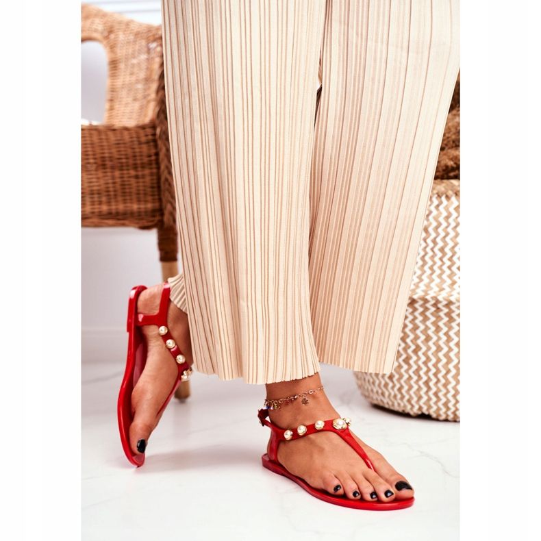 LU BOO Naisten kumiset sandaalit Red Flip-Flops Pearls Denise punainen 2