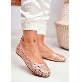 Lu Boo naisten ballerinat ruusukultainen avoin punottu kantolaukku vaaleanpunainen 1