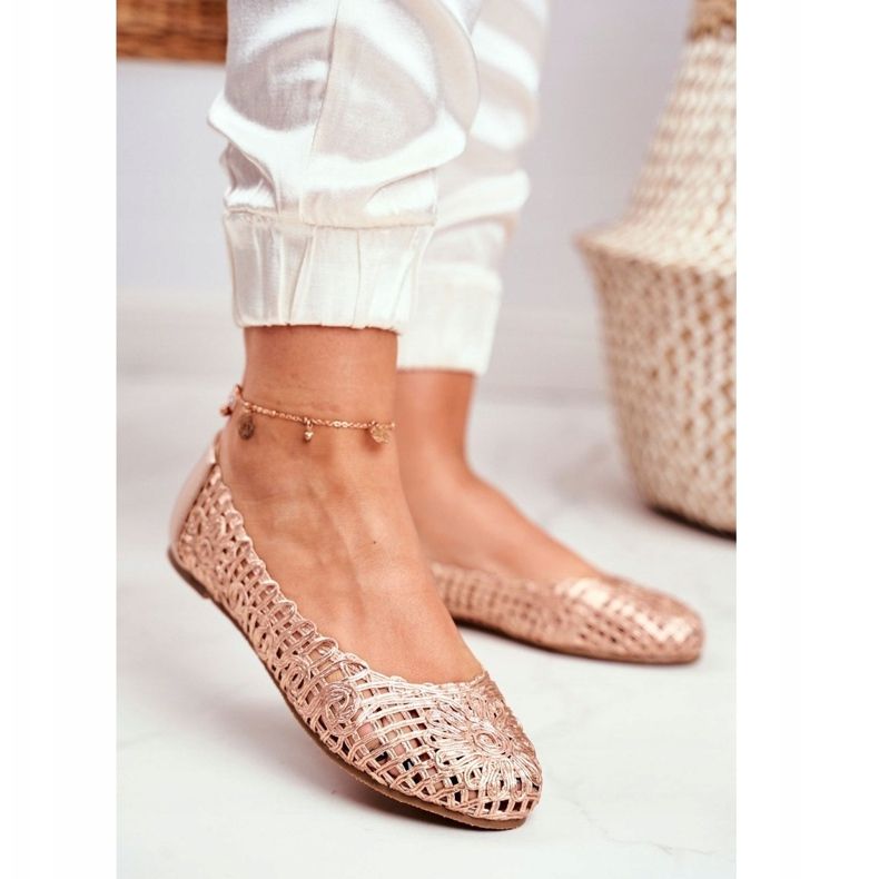 Lu Boo naisten ballerinat ruusukultainen avoin punottu kantolaukku vaaleanpunainen 1