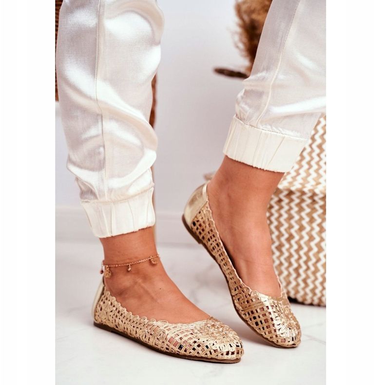 Lu Boo naisten ballerinat, kulta, avoin punottu kantolaukku kultainen 1