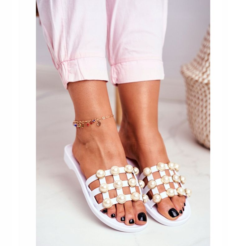 LU BOO Naisten kumitossut Valkoiset Estelle -helmet valkoinen 2