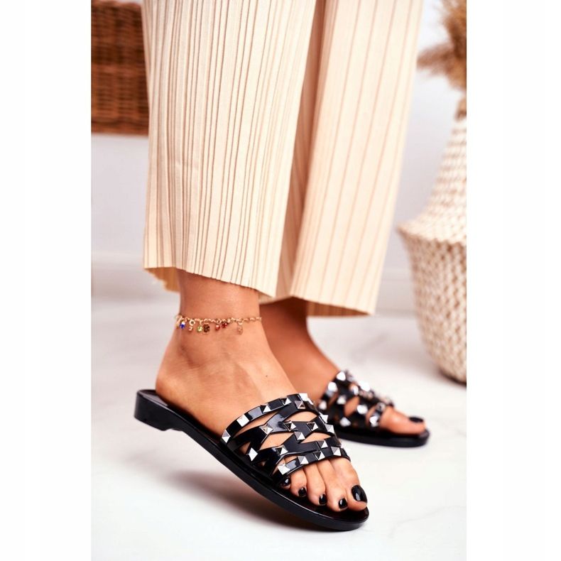 LU BOO Naisten mustat tohvelit, kumiset Patty -nastat 1