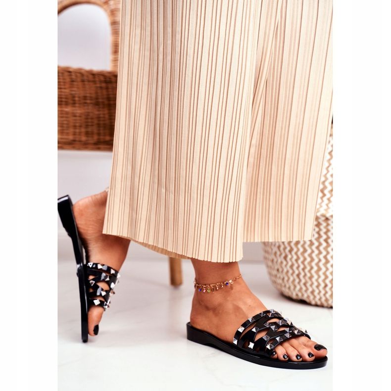 LU BOO Naisten mustat tohvelit, kumiset Patty -nastat 2