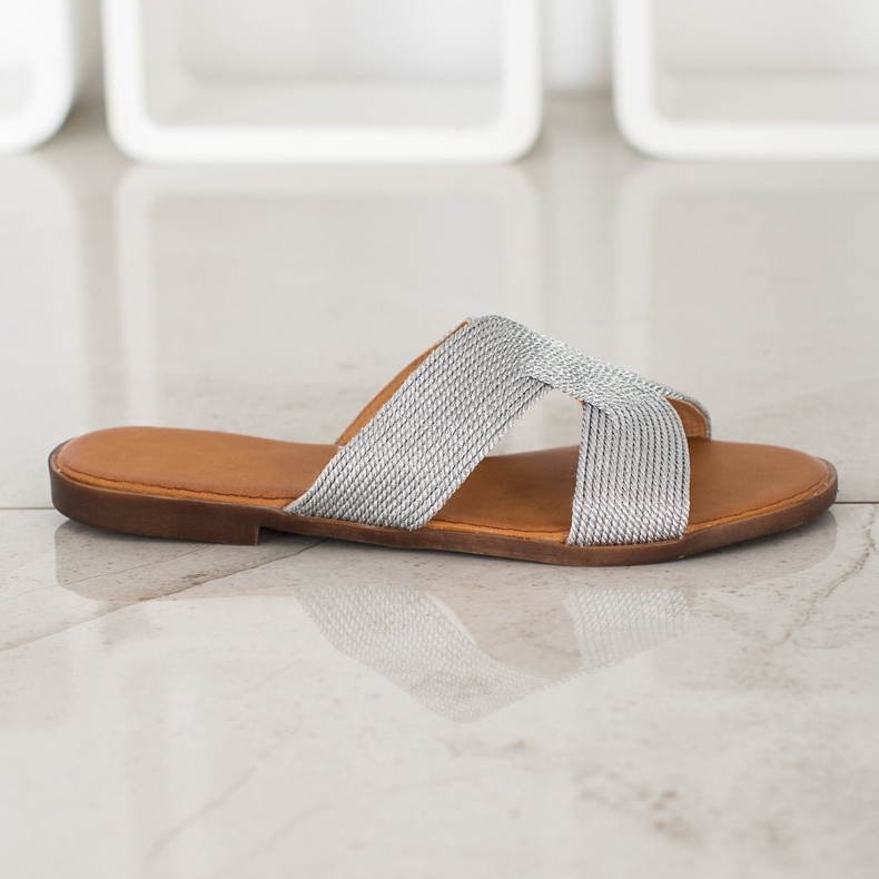 SHELOVET Tyylikkäät hopeatossut harmaa 2