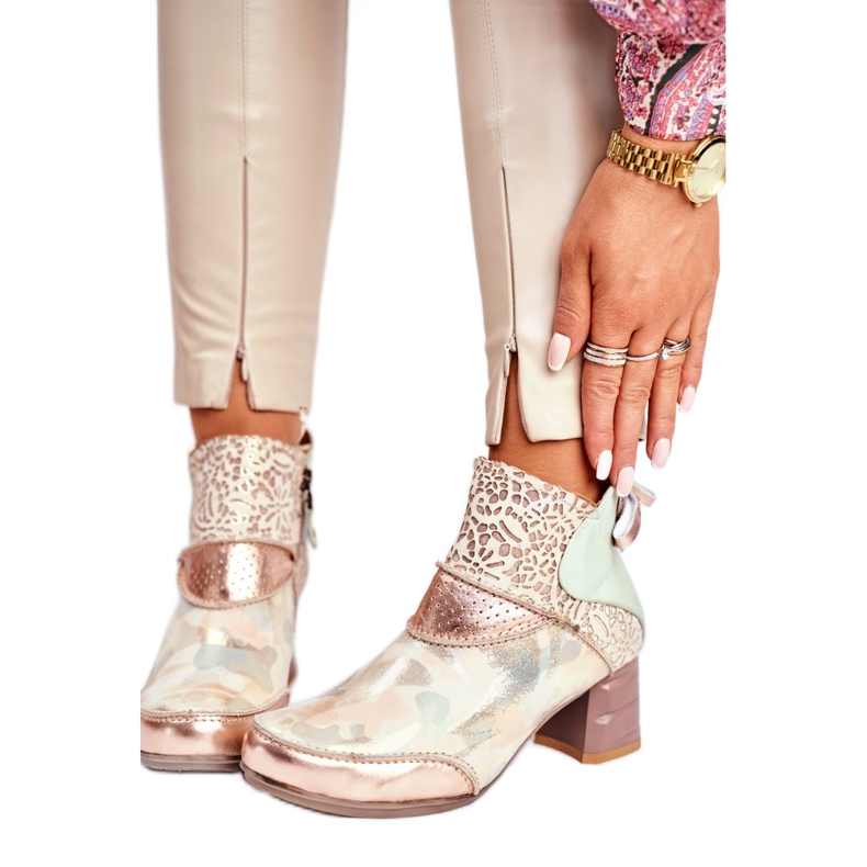 Naisten saappaat korkokenkiä Maciejka Beige 03410-04 vihreä kultainen 2