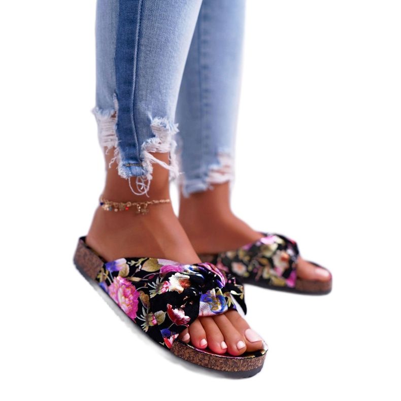 SEA Naisten mustat tohvelit korkkikukkien Wendyn rusetissa violetti vaaleanpunainen kultainen 1