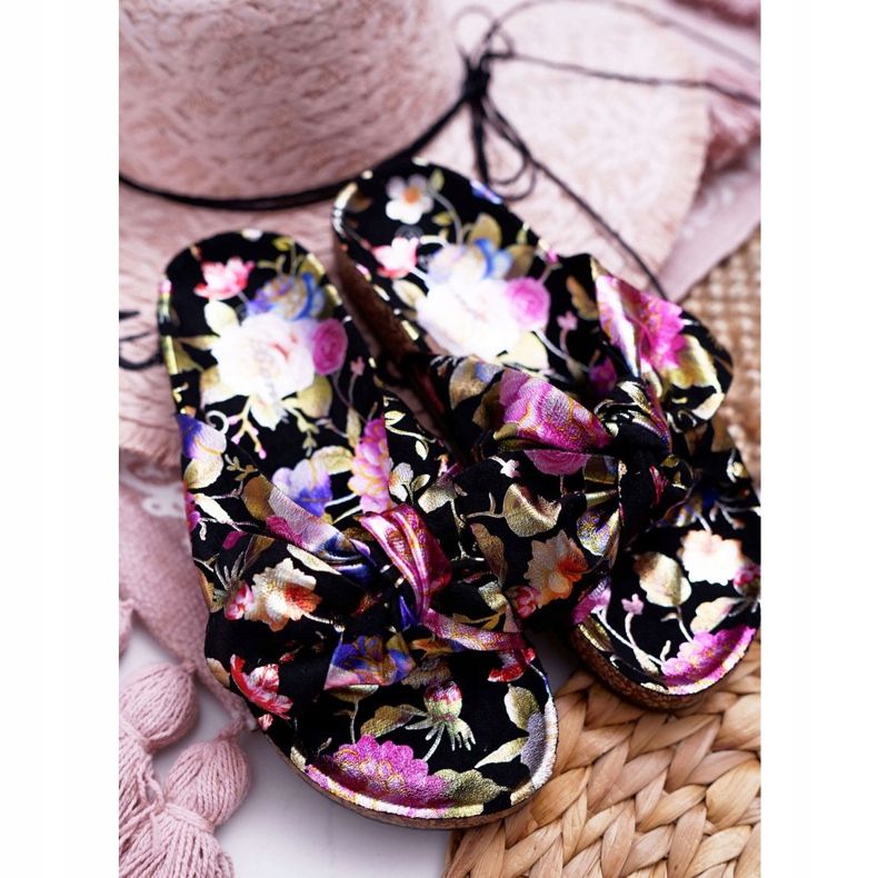 SEA Naisten mustat tohvelit korkkikukkien Wendyn rusetissa violetti vaaleanpunainen kultainen 3