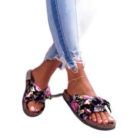 SEA Naisten mustat tohvelit korkkikukkien Wendyn rusetissa violetti vaaleanpunainen kultainen 2