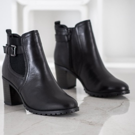 Evento Nahkaiset korkeakorkoiset nilkkurit musta 1