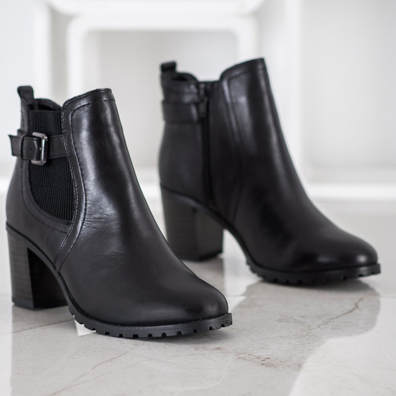 Evento Nahkaiset korkeakorkoiset nilkkurit musta 1