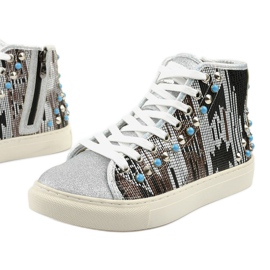 Hopeiset korkokengät, runsaasti koristeltu D17-27027 hopea harmaa monivärinen 1