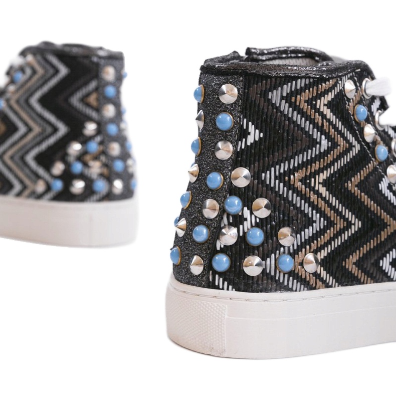 Mustat korkokengät, runsaasti koristeltu D17-27027 monivärinen 2