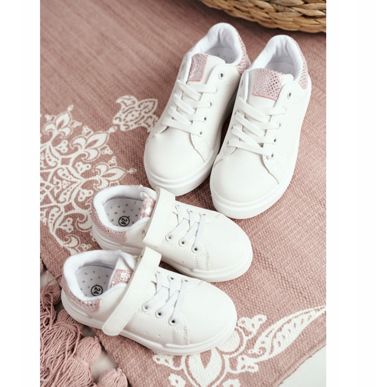 FRROCK Valkoiset Ilonka-nauhoitetut urheilukengät lapsille valkoinen vaaleanpunainen 1