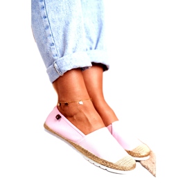 Naisten espadrillit, punottu pohja Pinkki Big Star DD274728 beige vaaleanpunainen kultainen 2
