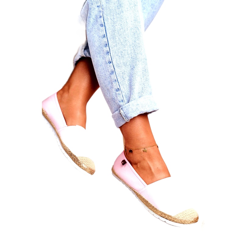 Naisten espadrillit, punottu pohja Pinkki Big Star DD274728 beige vaaleanpunainen kultainen 1