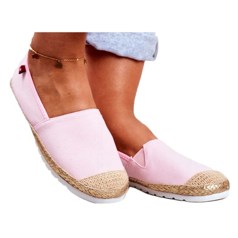 Naisten espadrillit, punottu pohja Pinkki Big Star DD274728 beige vaaleanpunainen kultainen 3