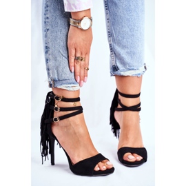 LU BOO Naisten sandaalit korkokengällä Gladiator Black Carnival musta 2