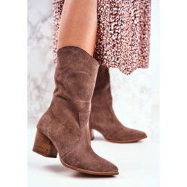 Naisten saappaat korkokenkänahka -nupukki -cappuccino Nicole 2580 ruskea 1