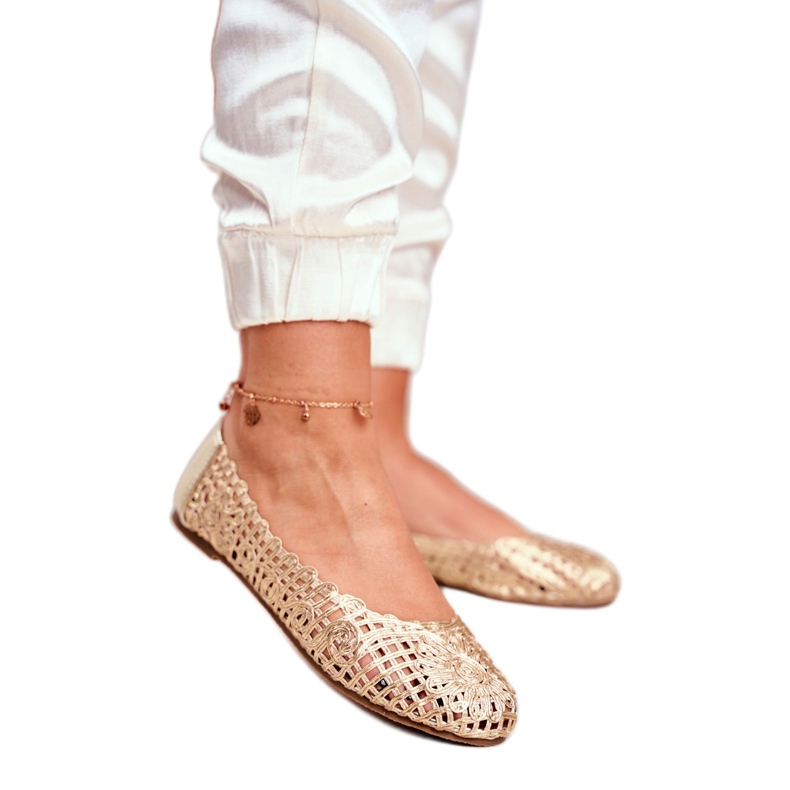 Lu Boo naisten ballerinat, kulta, avoin punottu kantolaukku kultainen 2