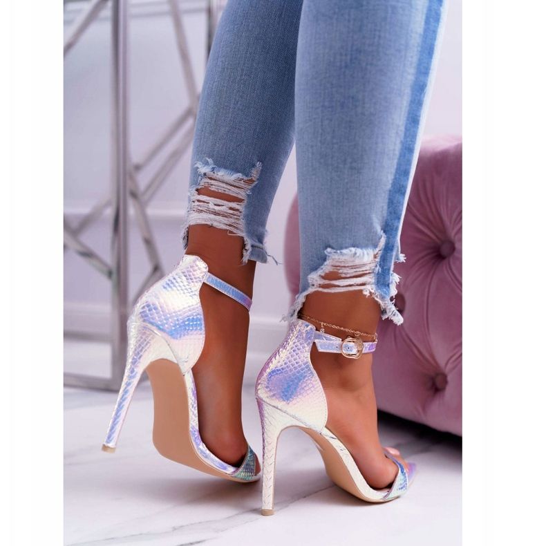 Naisten sandaalit korkealla korolla Lu Boo Opalescent Debbi valkoinen vaaleanpunainen hopea 2