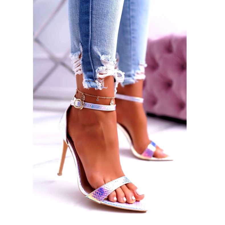 Naisten sandaalit korkealla korolla Lu Boo Opalescent Debbi valkoinen vaaleanpunainen hopea 1