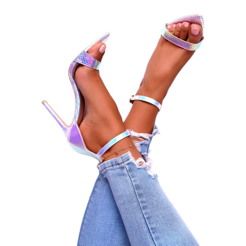 Naisten sandaalit korkealla korolla Lu Boo Opalescent Debbi valkoinen vaaleanpunainen hopea 3