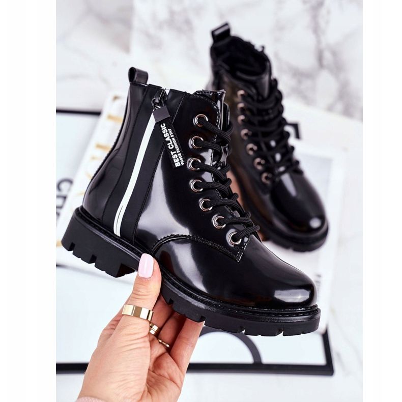 Vinceza Lasten saappaat lämpimänä vetoketjulla lakatulla mustalla haukalla 1