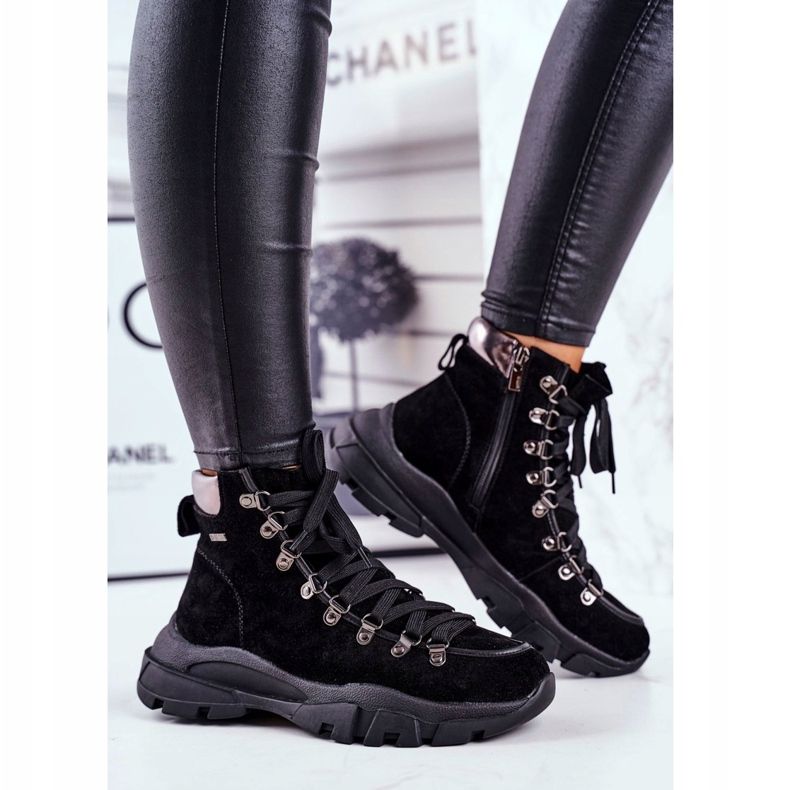 Naisten vaelluskengät Trappers Nahka Mokkanahka Big Star GG274893 musta 2