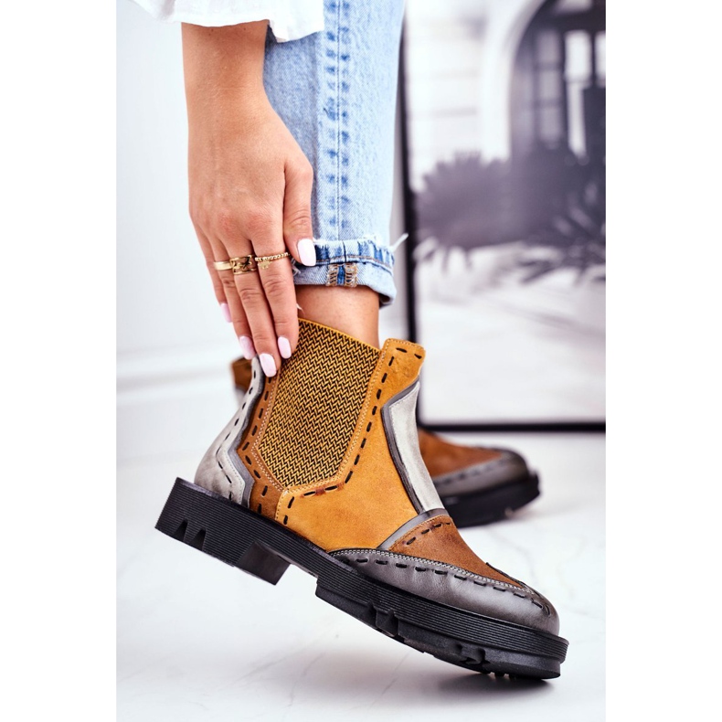 Naisten nahkaiset Jodhpur -saappaat Maciejka keltainen 04634 monivärinen 1