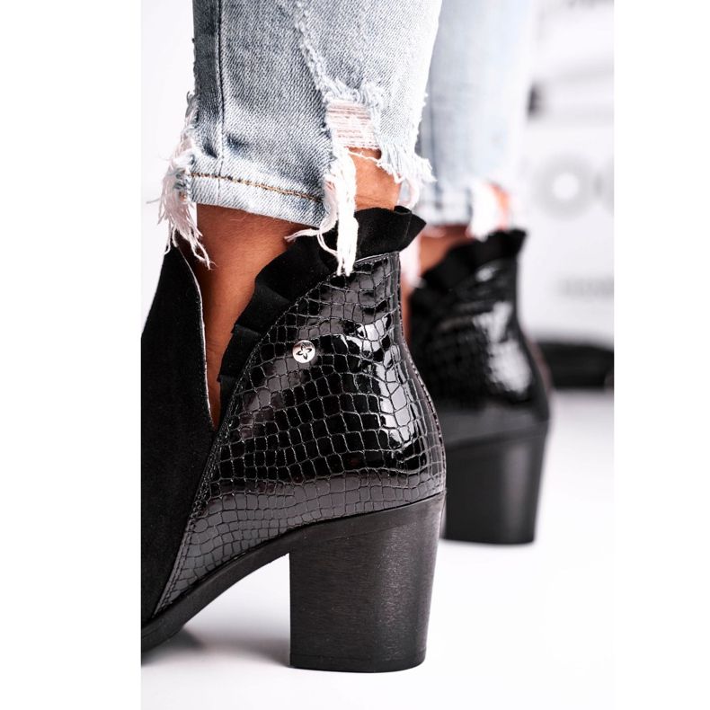 Naisten saappaat kantapäässä, nahkajousi Maciejka musta 04833-01 1