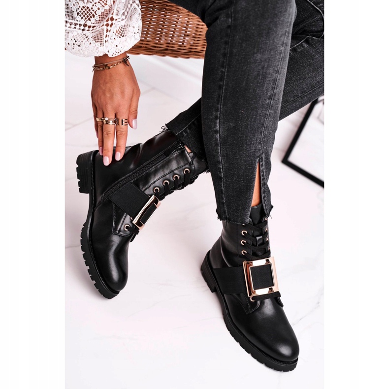 Happy Su mustat naisten saappaat kultaisella soljella 1