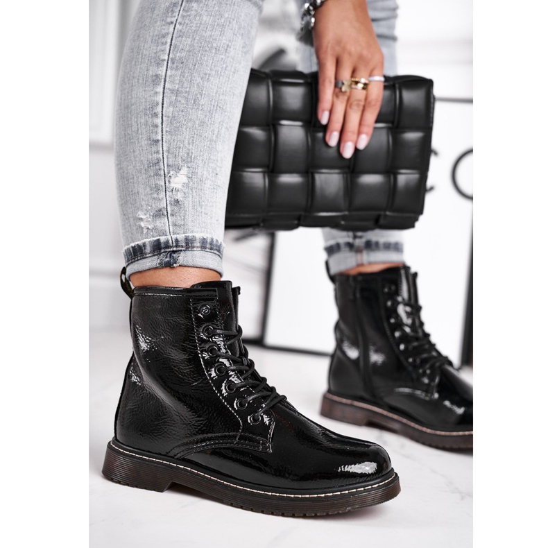 EVE Naisten Saappaat Lakatut Trappers Saappaat Musta Marita 1