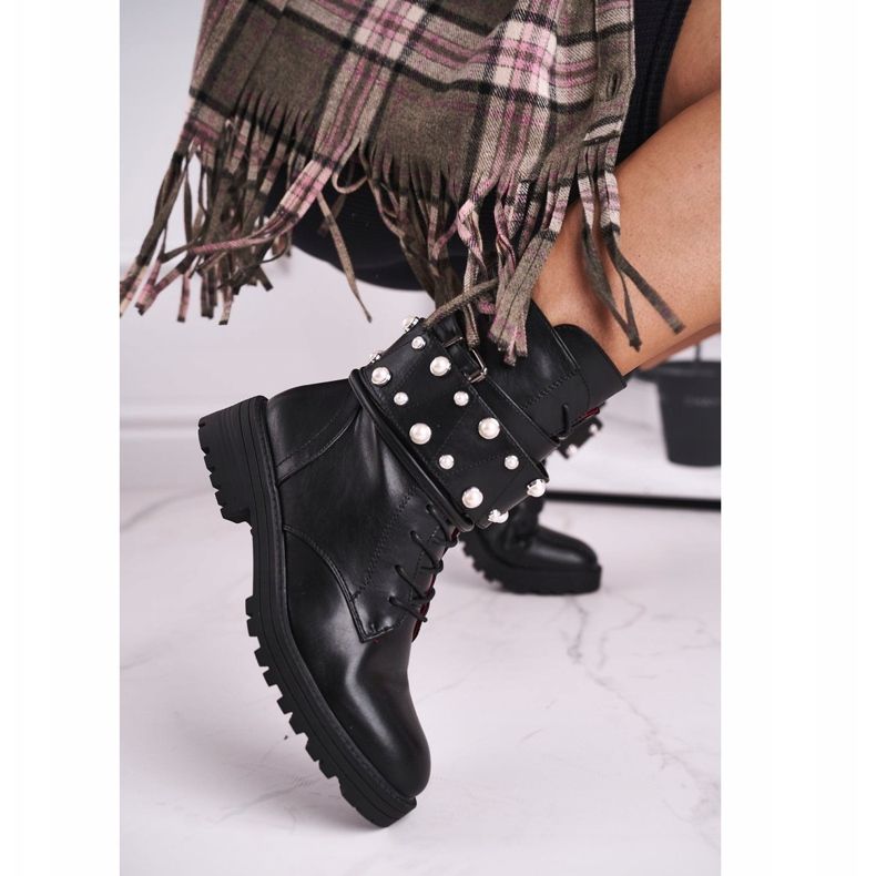 FE1 Naisten Matalakorkoiset Saappaat Mustat, jossa helmiä Mishigan 1